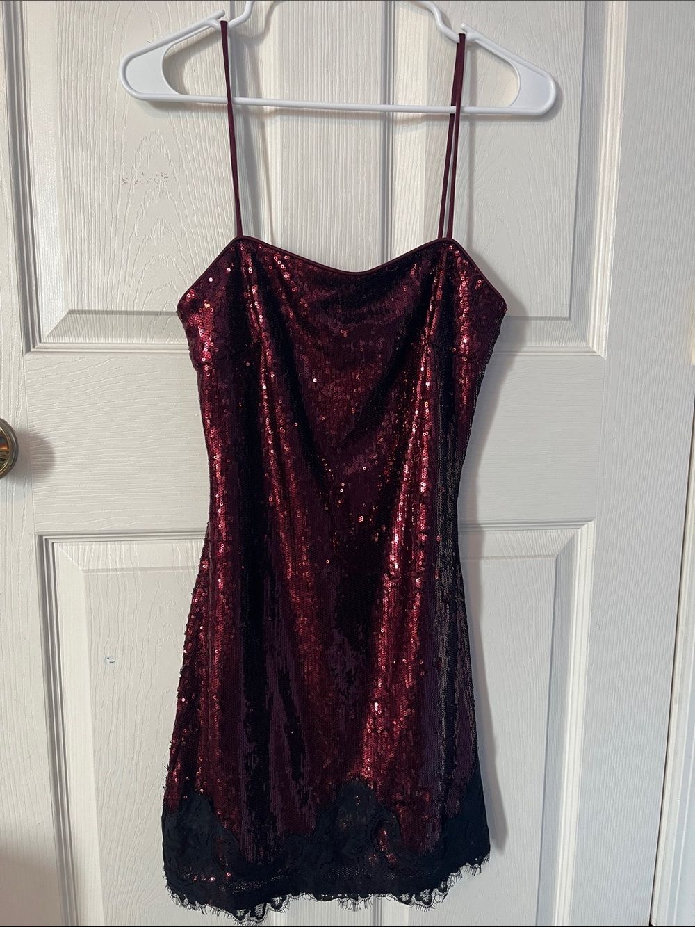 Windsor Burgundy Sequin Spaghetti Strap Mini Dress